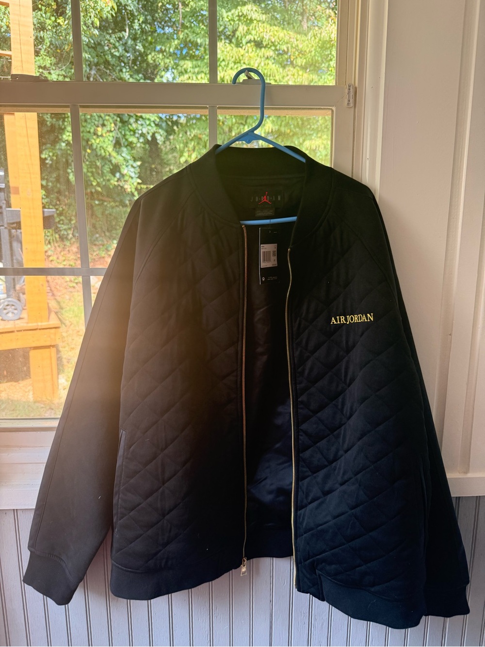 Jordan Black Quilted Bomber Jacket with Gold Script